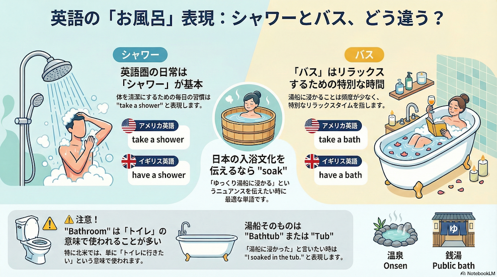 英語のお風呂表現　インフォグラフィック