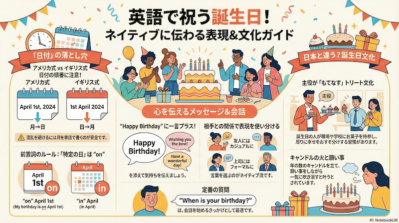 英語で祝う誕生日ガイド インフォグラフィック