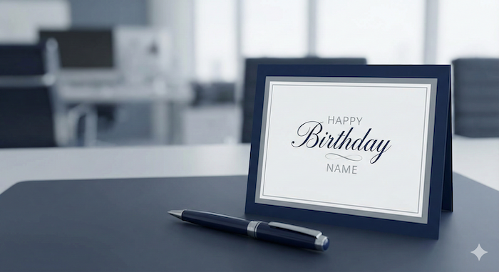 デスクの上の上品な誕生日カード。
