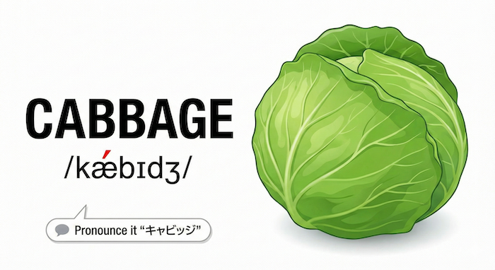 Cabbage pronunciation guide and illustration. (キャベツの発音ガイドとイラスト)