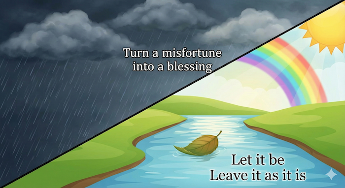 Illustration of two proverbs. (二つのことわざのイラスト。)