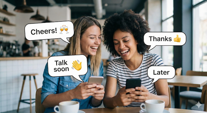 Friends casual email sign-offs. / 友達への英語メール結びイラスト。