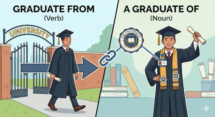 graduate from と graduate of の違い 代替テキスト(English):Graduate from vs graduate of