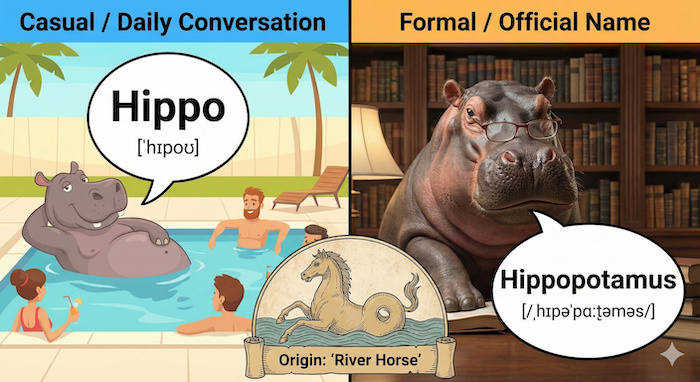 Hippo vs. Hippopotamus: Casual and formal English