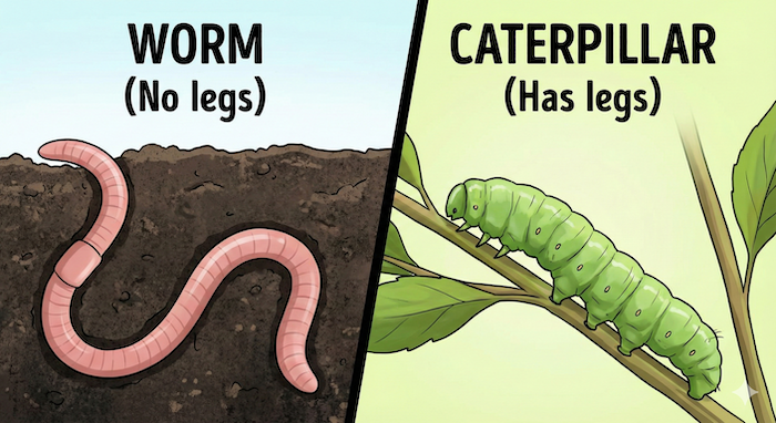 Legless worm vs. legged caterpillar. / 足のないミミズと足のある芋虫。