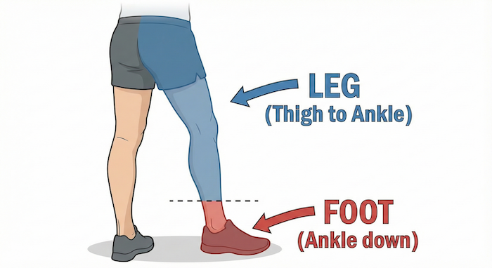 Diagram of leg and foot boundary. / 脚と足の境界図。