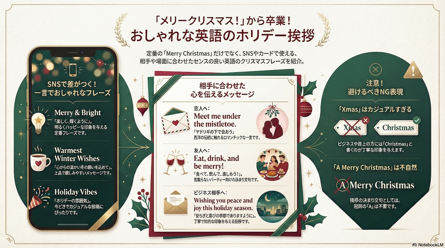 おしゃれな英語のメリークリスマス インフォグラフィック