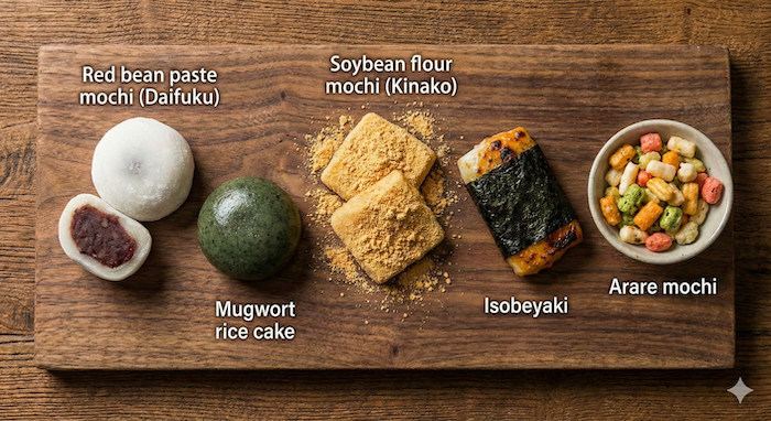 Various Japanese mochi types / 色々な種類の餅