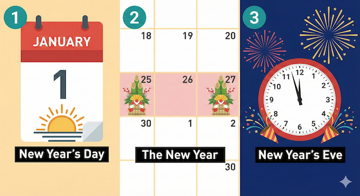Japanese New Year vocabulary infographic. / 正月の語彙インフォグラフィック