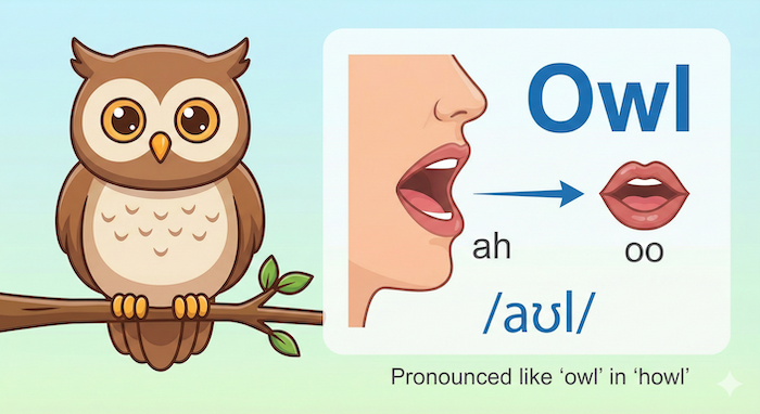 Owl pronunciation infographic. / フクロウの発音図。