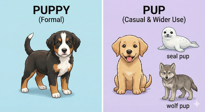 「Puppy」と「Pup」の比較。