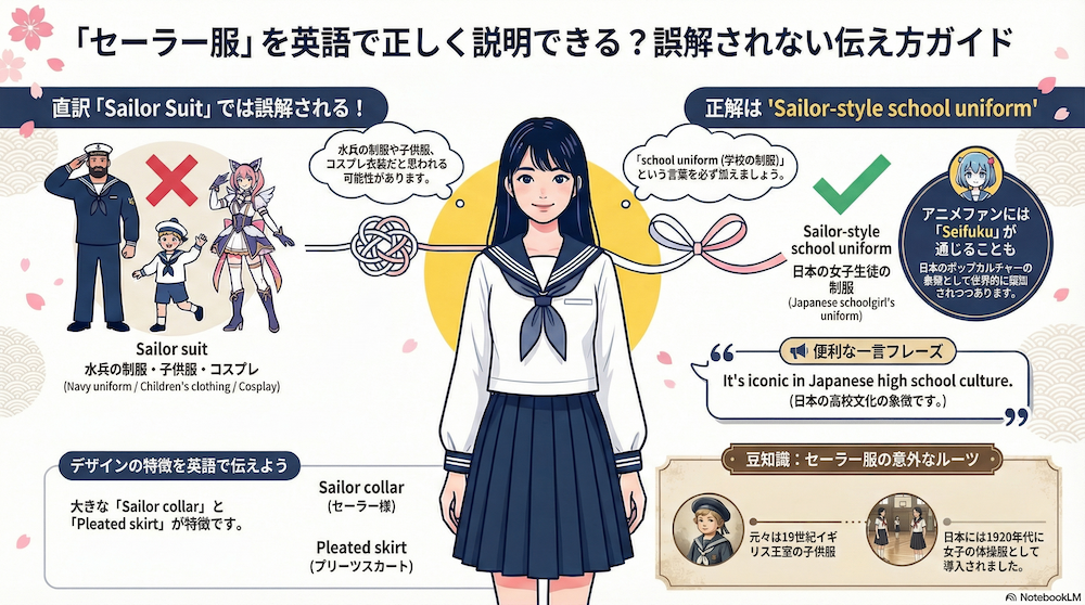 セーラー服を英語で正しく説明するには?インフォグラフィック