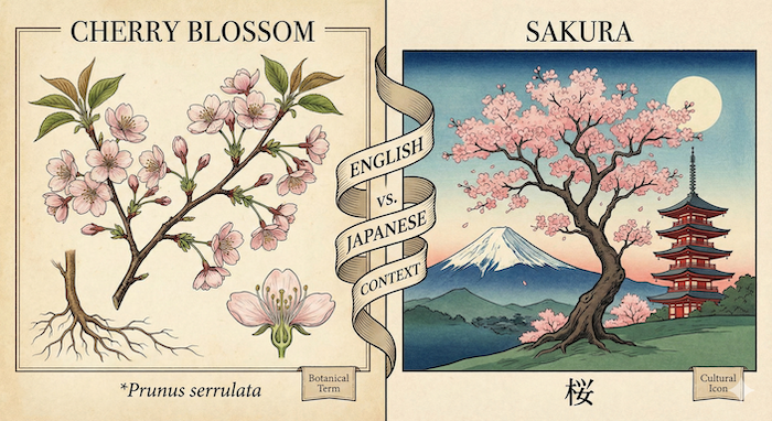 Cherry Blossom vs. Sakura comparison / 桜の名称比較図