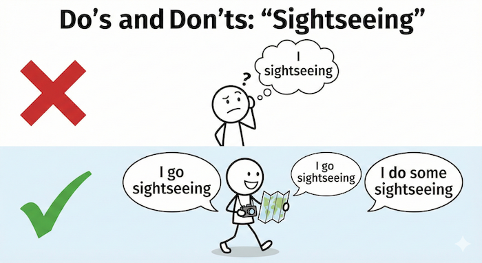 Correct grammar for "sightseeing" infographic.