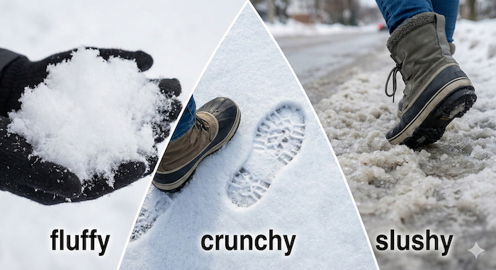 Fluffy, crunchy, slushy snow (ふわふわ、バリバリ、べちゃべちゃの雪)