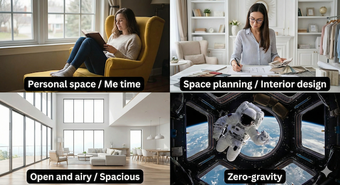 様々な状況での空間利用。 (Using space in different situations.)