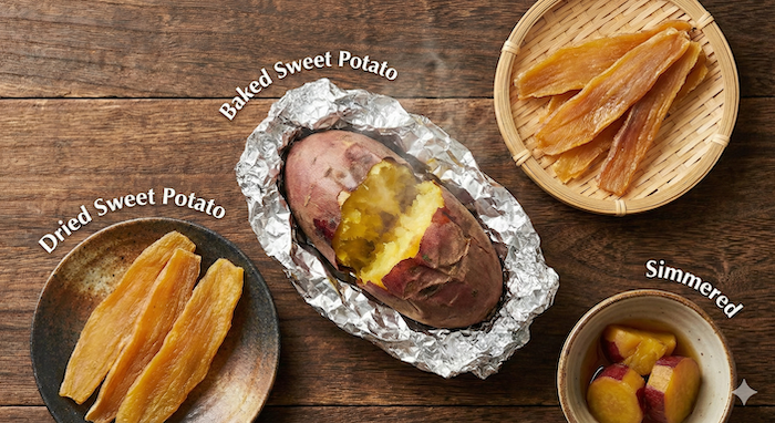 Baked and dried sweet potato dishes. (焼き芋と干し芋の料理写真)